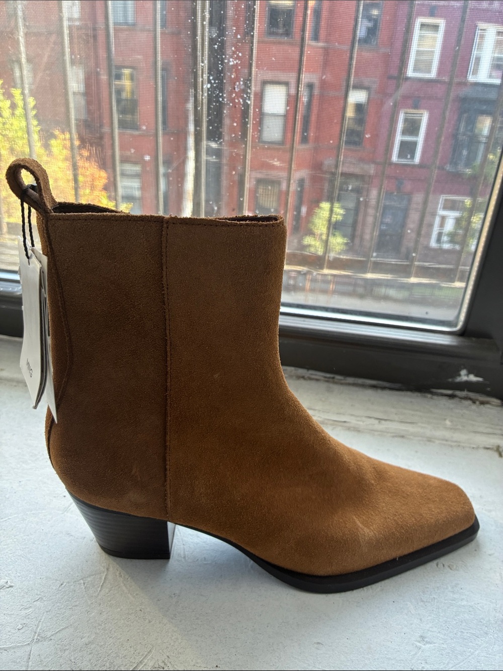 Mango Suede Ankle Pointed Toe Boots in Tobacco Brown - Picture 7 of 8